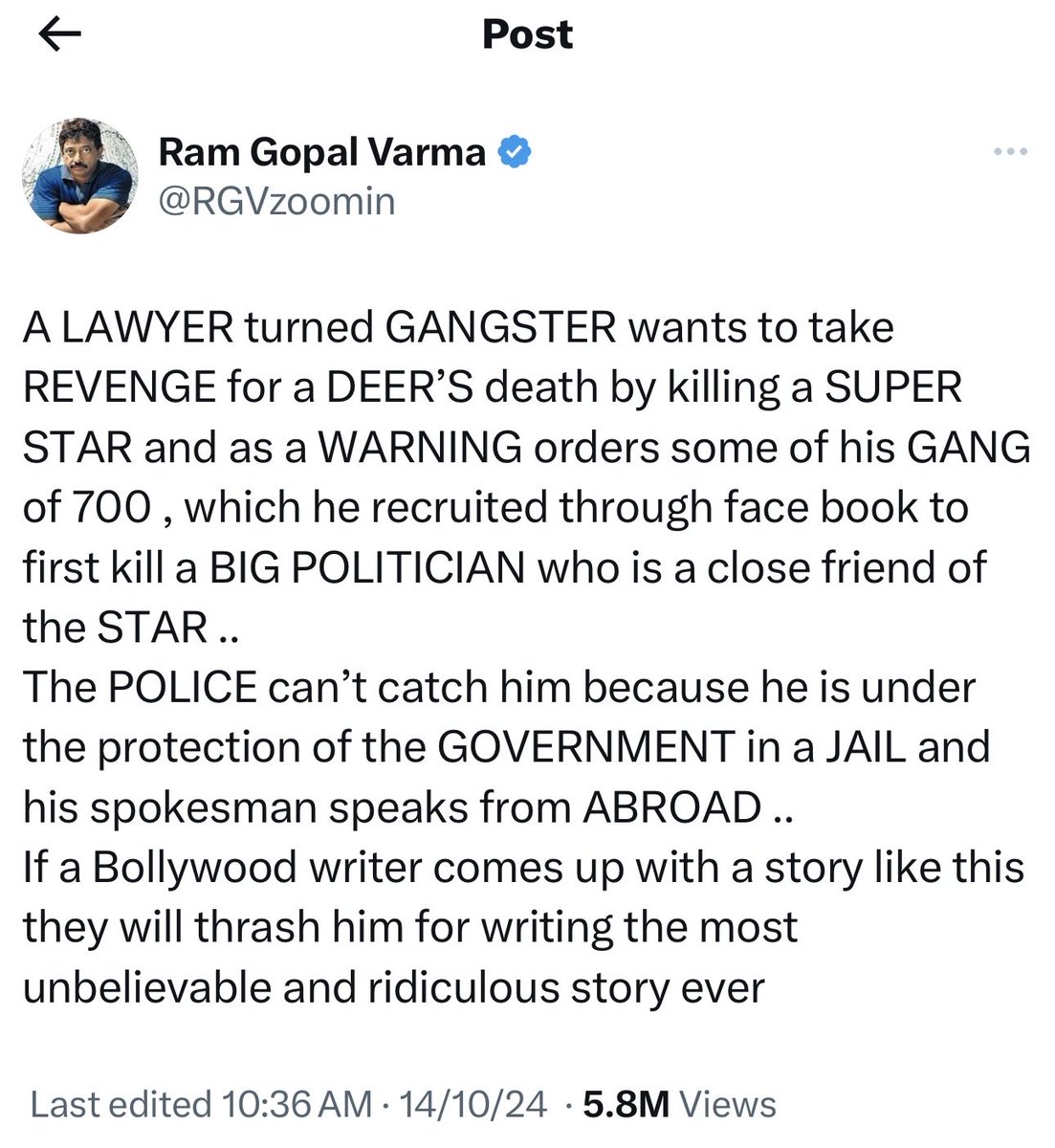 RGVzoomin's tweet image. I have 6.2 MILLION FOLLOWERS and this tweet got 5.8 MILLION VIEWS in just one day which shows what level of interest LAWRENCE BISHNOI aroused