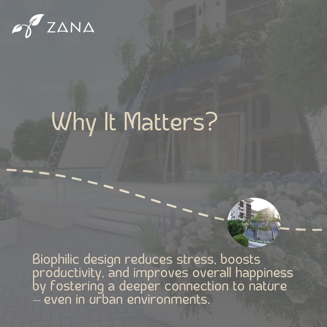 Biophilic Design is all about blending nature with modern spaces—think green walls, natural light, and soothing textures. The projects in the background are ours, showcasing how we integrate these elements. Let us know your thoughts! #BiophilicDesign #Designtrends #zanakandscape