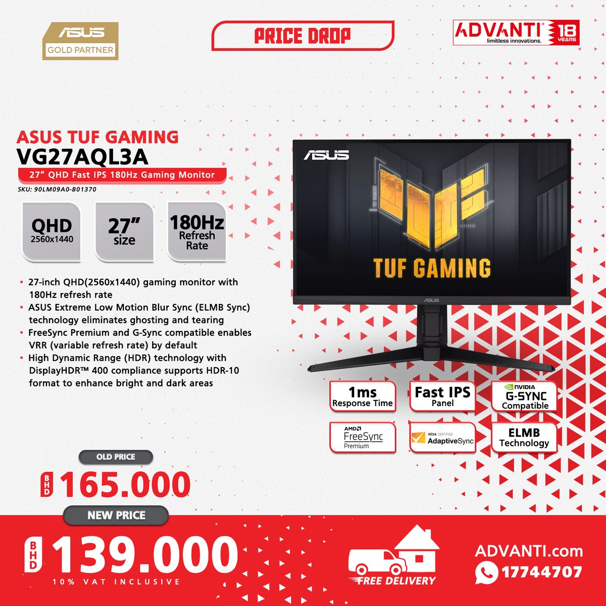 ADVANTIGroup's tweet photo. ◀Swipe Left for more!
🔽PRICE DROP!🔽

🔴GALAX &amp; ASUS Gaming Monitors!🔴

📦 FREE DELIVERY! 🚚
▶10% VAT Inclusive

#ADVANTI #Galax #Asus #Gaming #Monitors #PriceDrop #TechDeals #Bahrain #Manama #Saar https://t.co/mK7J7wcSco