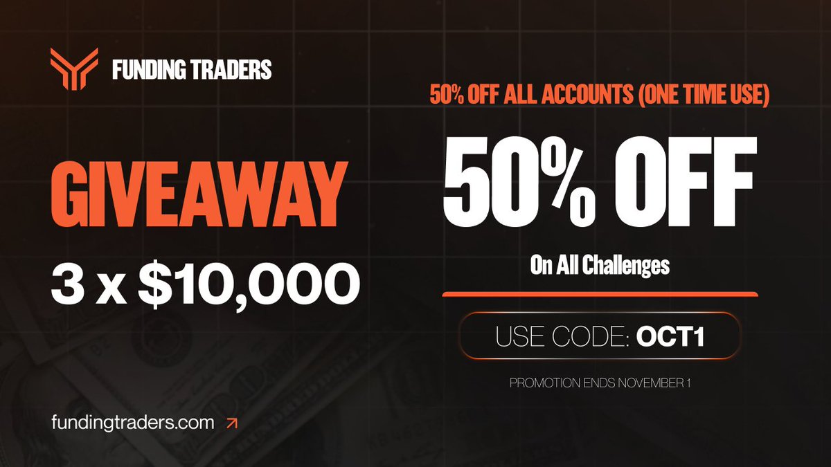 🔥 GIVEAWAY Time

🔶 Like and Repost this tweet
🔶 Tag two people in the replies
🔶 Must follow @Funding_Traders

Winners announced on October 20th. And if it goes well we increase it to 5x10k next time?
__________________________________

BIG 50% OFF Discount Sale is Live! 🧡