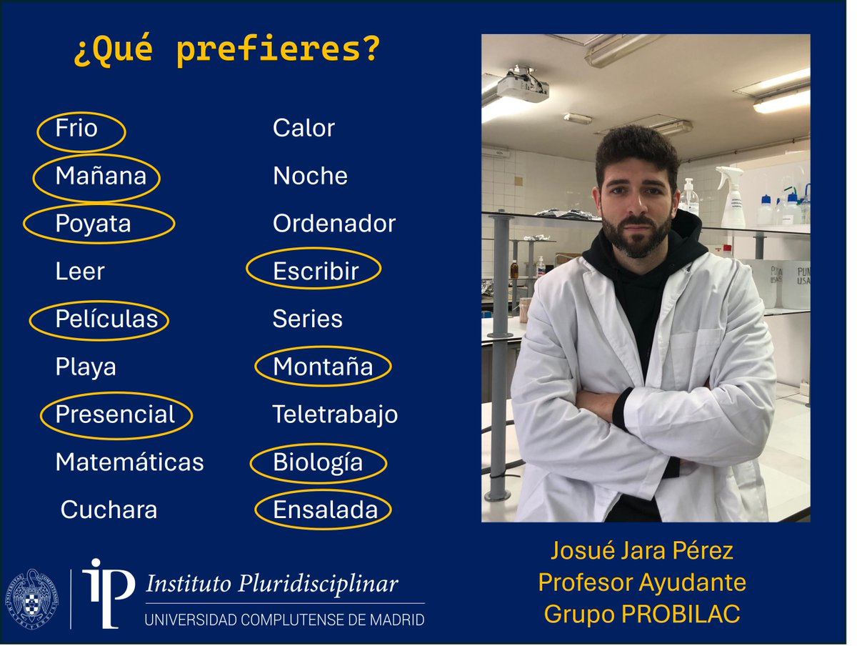 ¡Hola! Soy Josué Jara, profesor en el Departamento de Farmacia Galénica y Tecnología Alimentaria de la Facultad de Veterinaria, e investigador en el <a href="/InstitutoPluri/">Instituto Pluridisciplinar</a> . Ven a conocernos y descubre nuestro trabajo en microbiota perinatal.