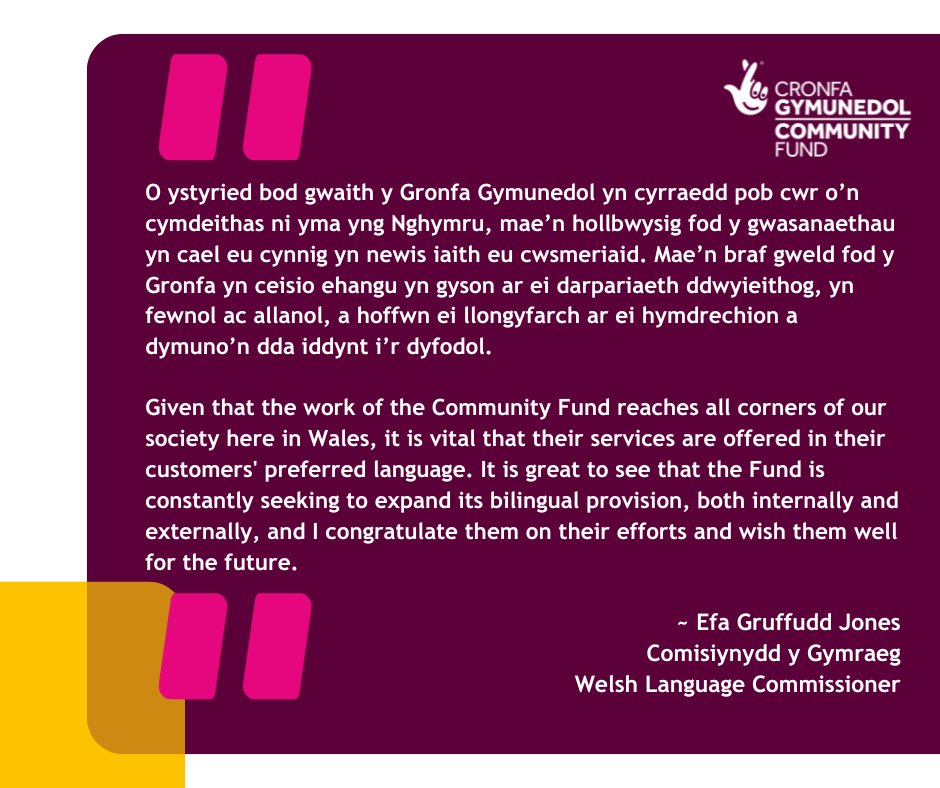 The National Lottery Community Fund Cymru (@tnlcomfundwales) on Twitter photo Happy #ShwmaeSumae24 day! As the largest community funder in the UK, it's important to provide a bilingual service to the public and our staff.We're proud to work with <a href="/ComyGymraeg/">ComisiynyddyGymraeg</a> to implement our Welsh Language Standards. Learn more in our annual report: ow.ly/9iHz50TKA4a Happy #ShwmaeSumae24 day! As the largest community funder in the UK, it's important to provide a bilingual service to the public and our staff.We're proud to work with <a href="/ComyGymraeg/">ComisiynyddyGymraeg</a> to implement our Welsh Language Standards. Learn more in our annual report: ow.ly/9iHz50TKA4a