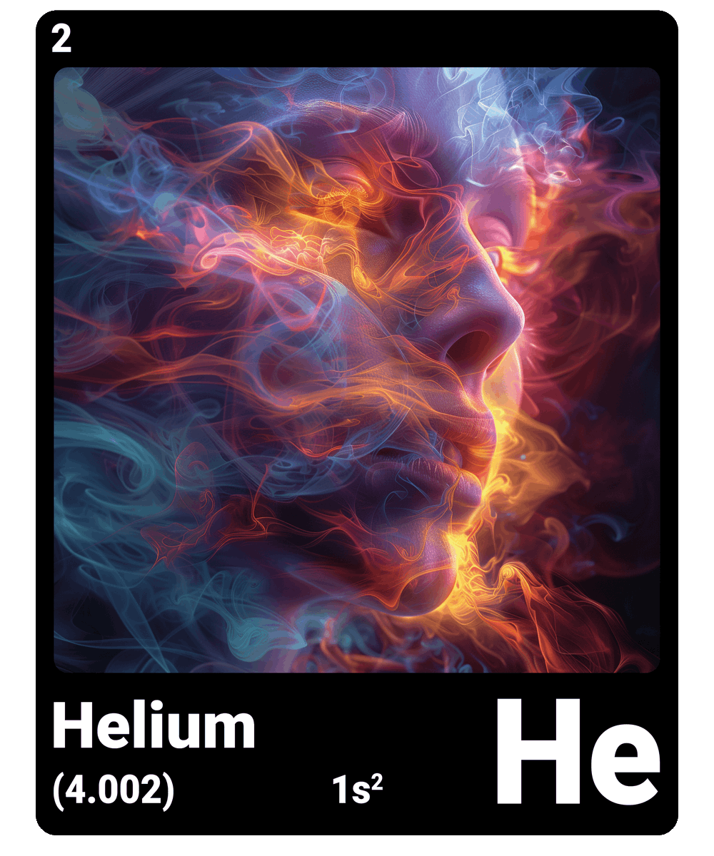 br_AI_king's tweet photo. This is what it looks like when AI gives the chemical element #helium a face - find all #ChemicalElement in the bio #ScienceArt https://t.co/ZBZ5BNcaVN