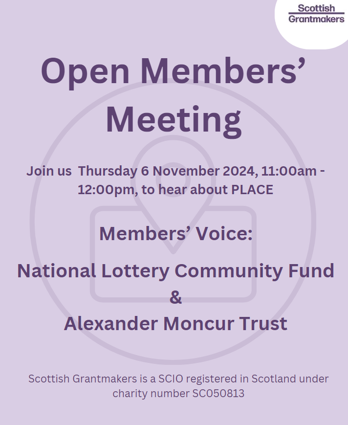 Scottish Grantmakers (@grantmakers) on Twitter photo Our next event will be an Open Members' Meeting, where we will host the theme 'Place' through a discussion with members' voice contributors <a href="/TNLComFund/">The National Lottery Community Fund</a> and Alexander Moncur Trust!
Register here to join us: scottishgrantmakers.org/events Our next event will be an Open Members' Meeting, where we will host the theme 'Place' through a discussion with members' voice contributors <a href="/TNLComFund/">The National Lottery Community Fund</a> and Alexander Moncur Trust!
Register here to join us: scottishgrantmakers.org/events