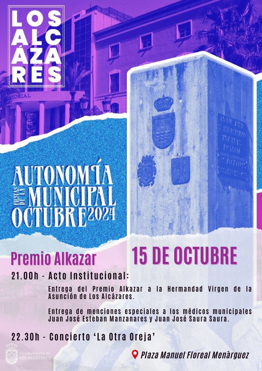Ayuntamiento de Los Alcรกzares (@aytolosalczares) on Twitter photo ยกOs esperamos hoy en la entrega del ๐ฃ๐ฟ๐ฒ๐บ๐ถ๐ผ ๐๐น๐ธ๐ฎ๐๐ฎ๐ฟ a la Hermandad Virgen de la Asunciรณn!
Se entregarรกn tambiรฉn menciones especiales a los mรฉdicos municipales Juan Josรฉ Esteban y Juan Josรฉ Saura.
๐๐ฝA partir de las 21.00h en la Plaza Manuel Floreal Menรกrguez. ยกOs esperamos hoy en la entrega del ๐ฃ๐ฟ๐ฒ๐บ๐ถ๐ผ ๐๐น๐ธ๐ฎ๐๐ฎ๐ฟ a la Hermandad Virgen de la Asunciรณn!
Se entregarรกn tambiรฉn menciones especiales a los mรฉdicos municipales Juan Josรฉ Esteban y Juan Josรฉ Saura.
๐๐ฝA partir de las 21.00h en la Plaza Manuel Floreal Menรกrguez.