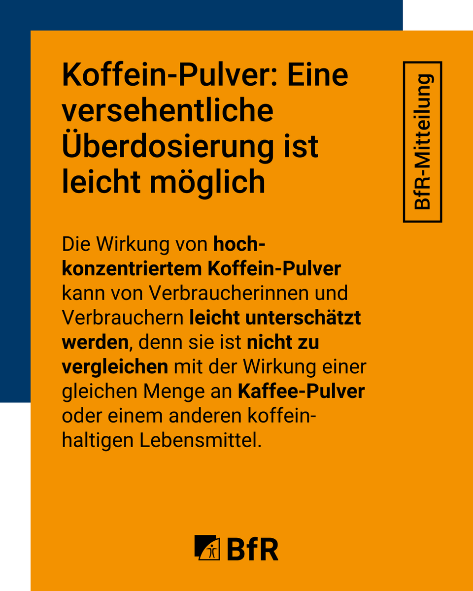 Hochkonzentriertes #Koffein-Pulver kann bereits in geringen Mengen schwere Vergiftungen hervorrufen.

Zur Mitteilung: bfr.bund.de/cm/343/hochkon…