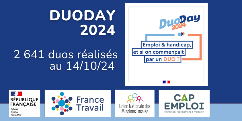 Les équipes du Réseau pour l'emploi sont pleinement mobilisées pour l'opération #Duoday2024 qui aura lieu le 21 novembre.
Au 14/10 :  2 641 duos déjà concrétisés par <a href="/FranceTravail/">France Travail</a>   -  <a href="/UNmissionlocale/">UNML</a>   - Cap emploi   👉urls.fr/-9gGwQ