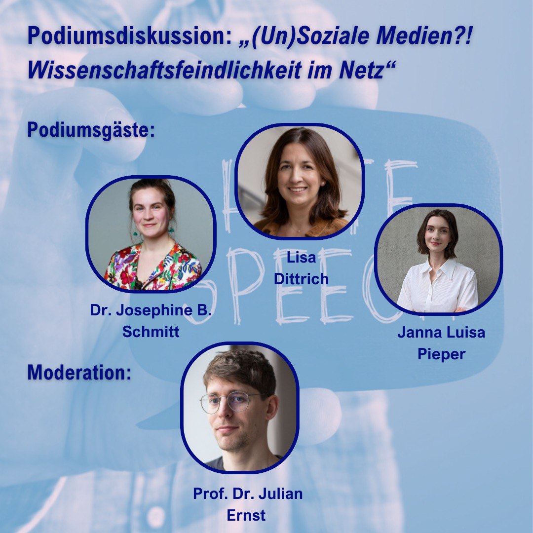 DiML (@diml_jlu) on Twitter photo Social Media in der Wissenschaftskommunikation: Hate Speech und Anfeindungen gegen Wissenschaftler:innen
Vortrag und Podiumsdiskussion
28. Oktober 2024, 12 - 14:30 Uhr
Online, BigBlueButton (Link wird nach Anmeldung versendet)
@JulianErnst91 <a href="/GCSC_JLU/">GCSC der JLU</a> @pcmo_jlu @ggs_jlu Social Media in der Wissenschaftskommunikation: Hate Speech und Anfeindungen gegen Wissenschaftler:innen
Vortrag und Podiumsdiskussion
28. Oktober 2024, 12 - 14:30 Uhr
Online, BigBlueButton (Link wird nach Anmeldung versendet)
@JulianErnst91 <a href="/GCSC_JLU/">GCSC der JLU</a> @pcmo_jlu @ggs_jlu