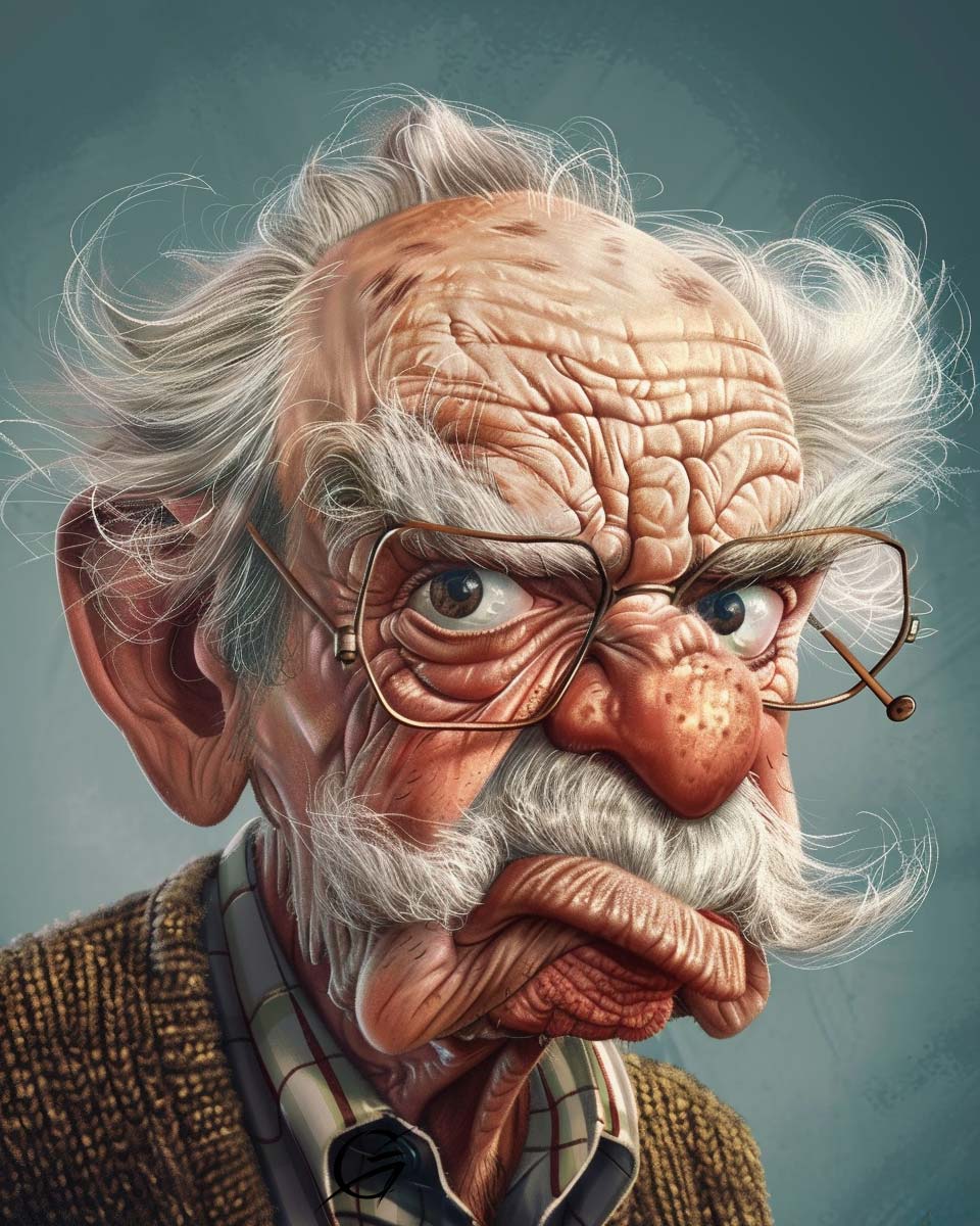 g_art_official's tweet photo. When the soup's too cold and the bread’s too soft... Grandpa’s having none of it today! 😂👴 #caricatures #funnypictures #grumpyoldman #LunchDrama #SeniorSass #CaricatureArtist #GrumpyVibes #OldManHumor https://t.co/P5G3gwH0FY