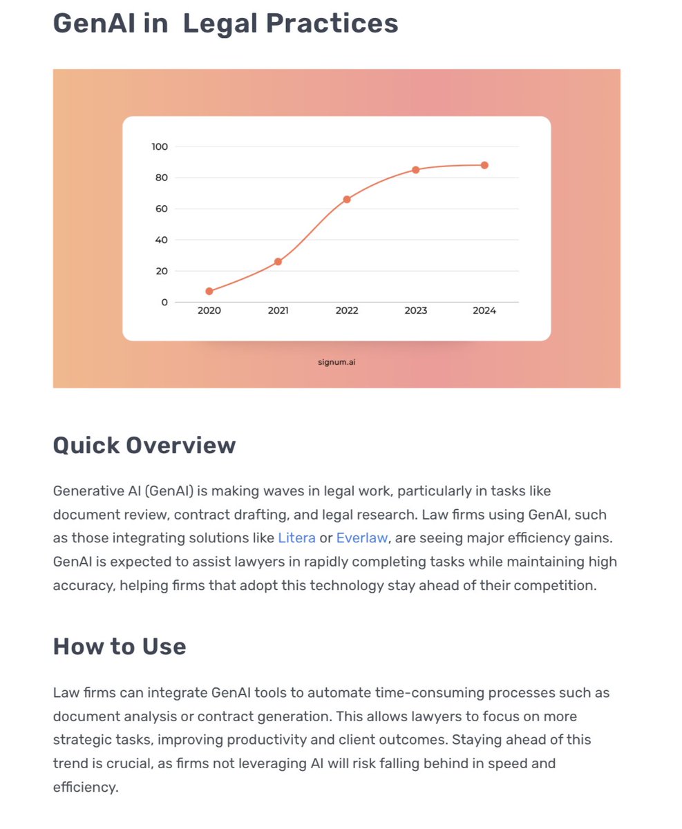 SignumAI's tweet image. GenAI is taking over tasks like contract drafting and legal research! Tools like @LiteraMicro and @everlaw are speeding things up and helping law firms stay on top.

Stay updated on the latest! Follow Signum.AI