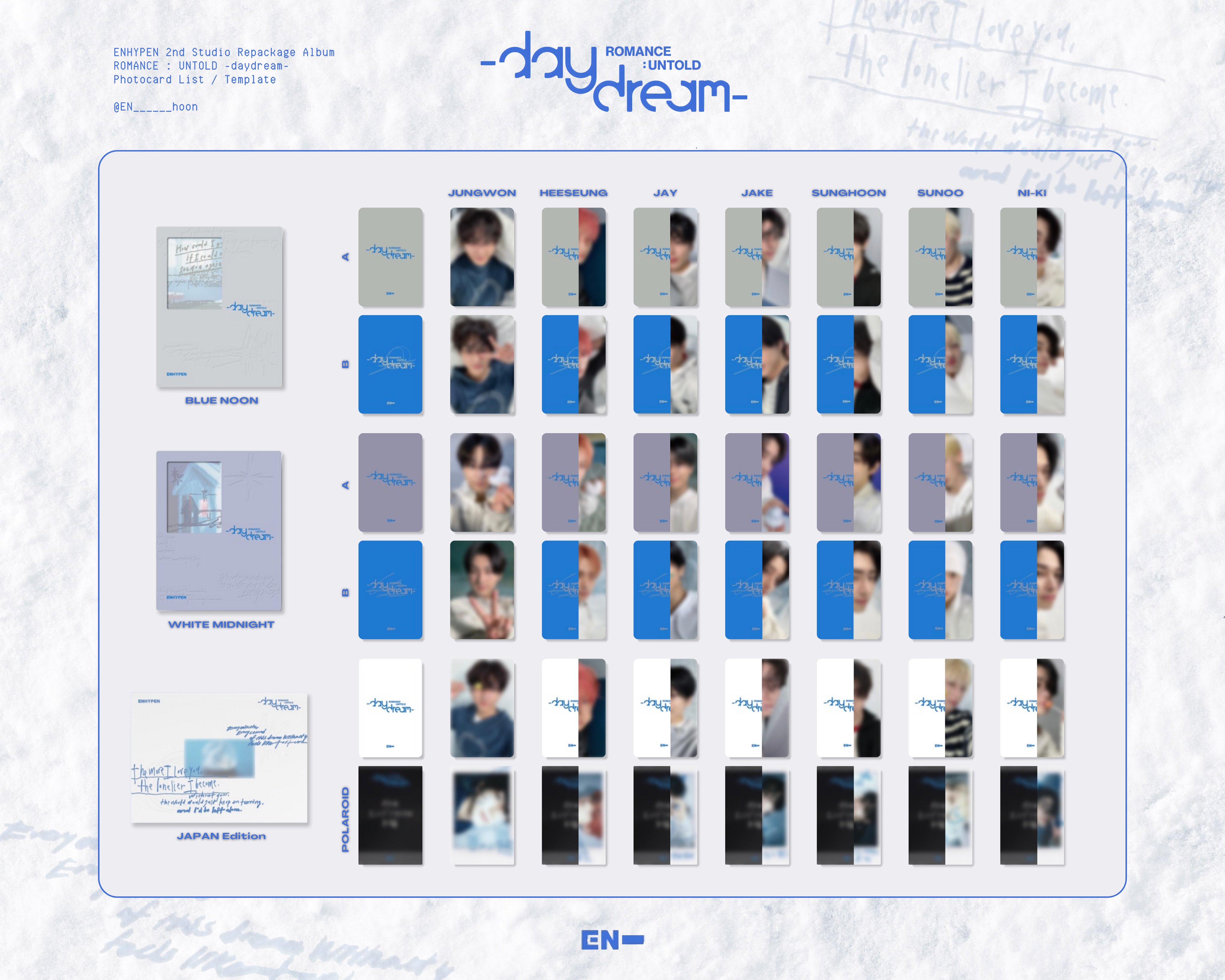 enhypen untold daydream トレカ ENHYPEN ROMANCE : UNTOLD - daydream - Photo Card JAPAN POB