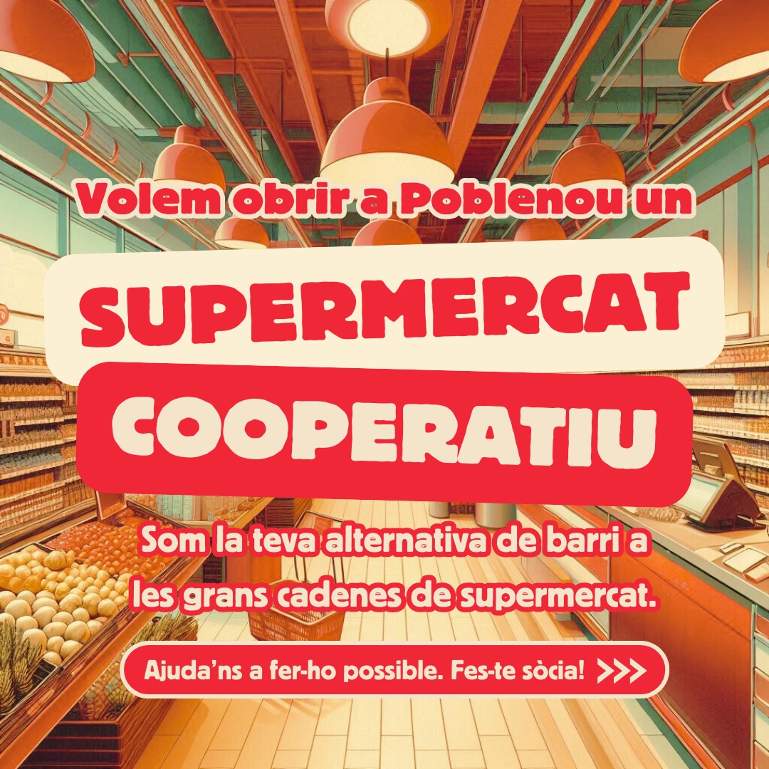 Ja som 2⃣5⃣0⃣ sòcies💥
Volem obrir un supermercat cooperatiu a #Poblenou
🌱 Productes de proximitat i temporada
👩‍🌾 Preus justos sense intermediaris
🙋‍♀️ Participació en les decisions
🏘️Fer comunitat al barri

Necessitem ser 300 per obrir!
👉 Fes-te sòcia ja.cat/altasocia