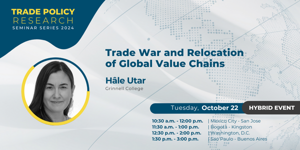 Christian Volpe Martincus (@christianvolpem) on Twitter photo On October 22nd, <a href="/HaleUtar/">Hale Utar</a> from <a href="/GrinnellCollege/">Grinnell College</a> will present her paper "Trade War and Relocation of Global Value Chains" at <a href="/the_IDB/">Inter-American Development Bank</a>’s Trade Policy Research Seminar Series. Register here: bit.ly/3Nmi1H3 #Trade #TradePolicy #Tariffs #GVCs On October 22nd, <a href="/HaleUtar/">Hale Utar</a> from <a href="/GrinnellCollege/">Grinnell College</a> will present her paper "Trade War and Relocation of Global Value Chains" at <a href="/the_IDB/">Inter-American Development Bank</a>’s Trade Policy Research Seminar Series. Register here: bit.ly/3Nmi1H3 #Trade #TradePolicy #Tariffs #GVCs