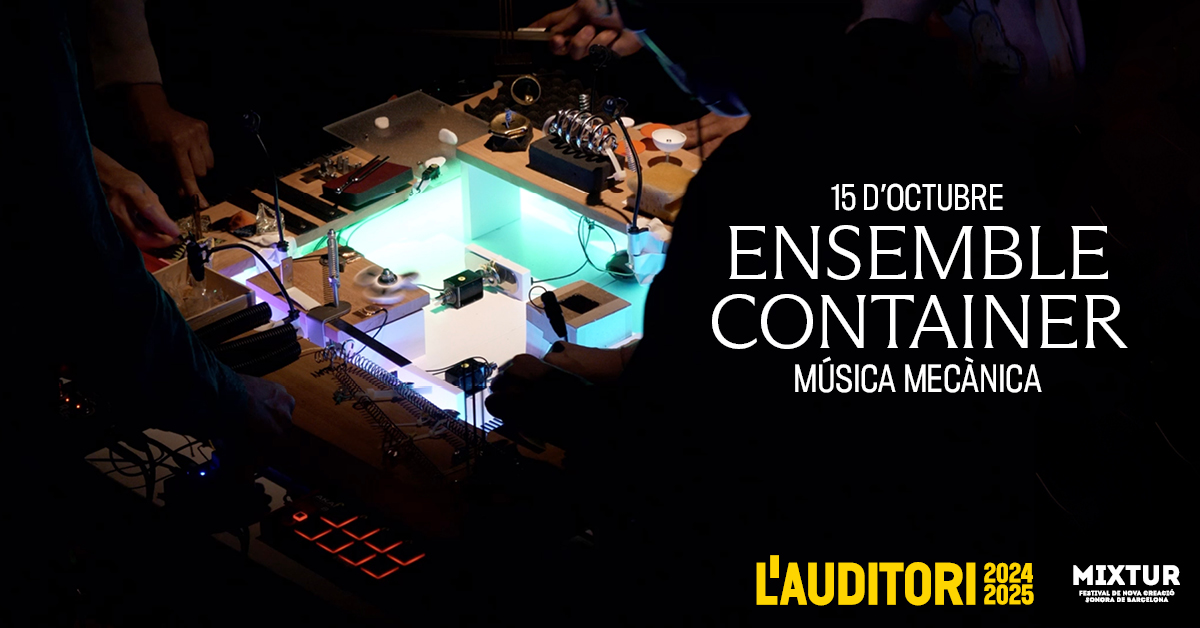 L'Auditori (@auditoribcn) on Twitter photo Avui acollirem el primer concert del <a href="/festivalmixtur/">festivalmixtur</a> amb Ensemble Container i ho farem amb les entrades exhaurides!
👉 Gaudirem d'una experiència basada en so i electrònica mecanitzada. Una oportunitat única per conèixer un tipus de música on el ritme és l’element principal. Avui acollirem el primer concert del <a href="/festivalmixtur/">festivalmixtur</a> amb Ensemble Container i ho farem amb les entrades exhaurides!
👉 Gaudirem d'una experiència basada en so i electrònica mecanitzada. Una oportunitat única per conèixer un tipus de música on el ritme és l’element principal.