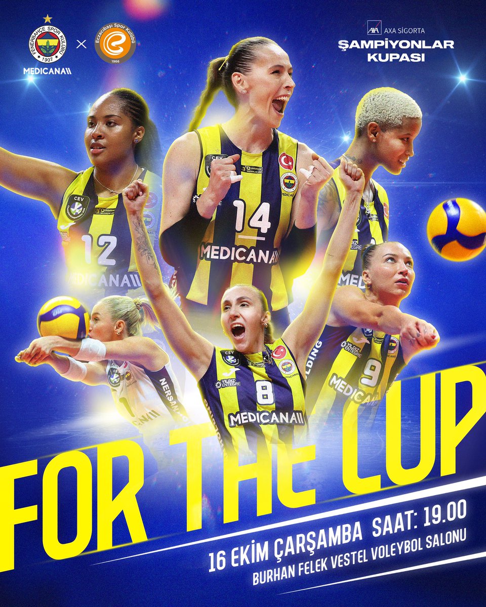 🏆 AXA SİGORTA ŞAMPİYONLAR KUPASI 🏆

🆚 Eczacıbaşı Dynavit
🗓 16 Ekim Çarşamba
🕖 19.00
📍 Burhan Felek Vestel Voleybol Salonu
📺 TRT Spor Yıldız
📲 #SarıMelekler
