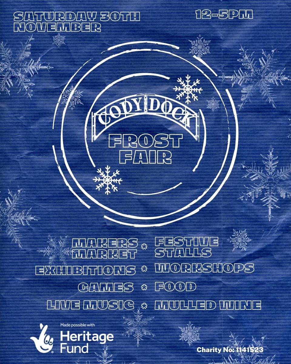 Cody Dock (@codydock) on Twitter photo We are super excited for our Next Event - Cody Dock Frost Fair!
Join us for a day of Frosty Fun with workshops, Live Music, festive stalls & more! You may even be able to do some Christmas shopping...
Thanks again to <a href="/HeritageFundUK/">The National Lottery Heritage Fund</a> for funding us so this can be possible! We are super excited for our Next Event - Cody Dock Frost Fair!
Join us for a day of Frosty Fun with workshops, Live Music, festive stalls & more! You may even be able to do some Christmas shopping...
Thanks again to <a href="/HeritageFundUK/">The National Lottery Heritage Fund</a> for funding us so this can be possible!
