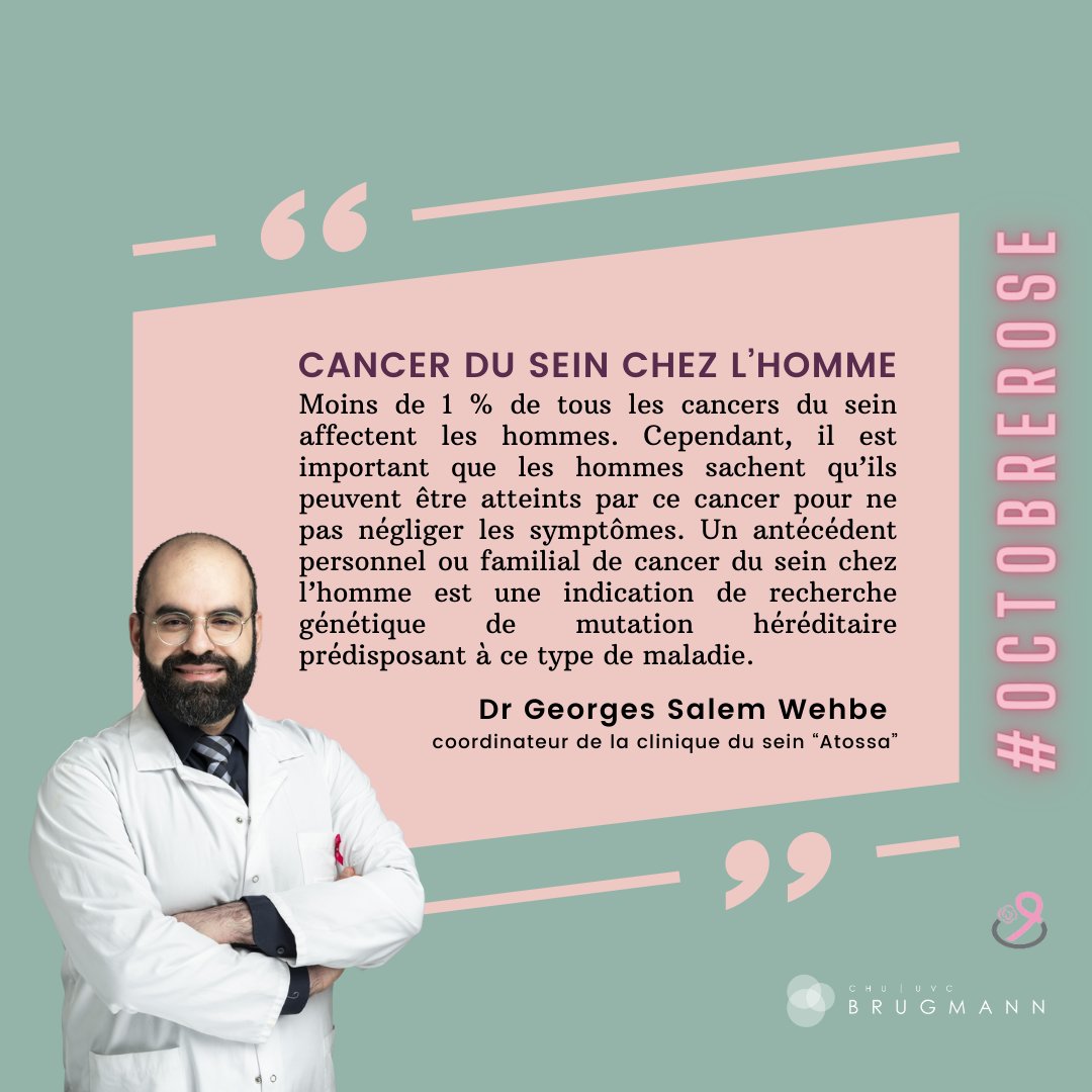 CHU Brugmann UVC (@chubrugmann) on Twitter photo 📷 Dans le cadre d’octobre rose, le Dr Georges Salem Wehbe, coordinateur de notre clinique du sein "Atossa", vous donne 1 conseil par semaine.
#octobrerose #prévention #cancerdusein #homme #caretogether #chubrugmann 📷 Dans le cadre d’octobre rose, le Dr Georges Salem Wehbe, coordinateur de notre clinique du sein "Atossa", vous donne 1 conseil par semaine.
#octobrerose #prévention #cancerdusein #homme #caretogether #chubrugmann