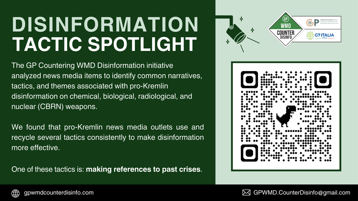 (1/3) Disinformation Tactic Spotlight: “reference to past crises”.

This commonly used tactic links current CBRN threats (real or falsely alleged) with historical disasters or atrocities.