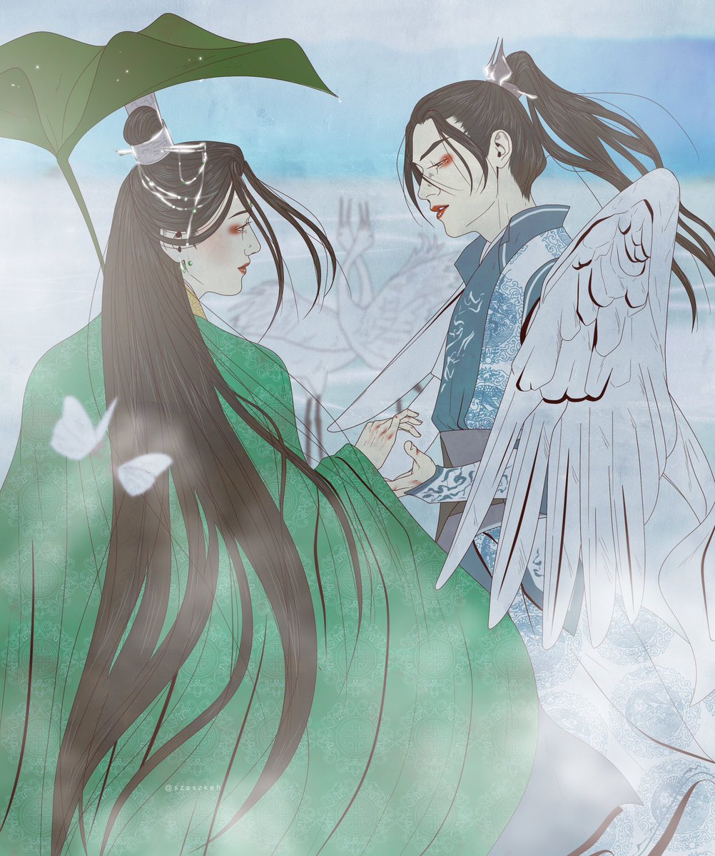 szaszkeh's tweet photo. Lotus-fairy Shen Qingqiu and Crane-god Liu Qingge for a patron request💚🩵

#svsss #ScumVillainsSelfSavingSystem #liuqingge #shenqingqiu #liushen https://t.co/taE2vFY1gO