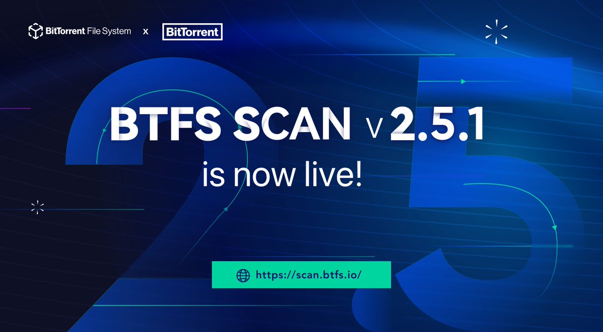 🚨 BTFS SCAN v2.5.1 has been released!

This update comes packed with important security upgrades to enhance your experience on the #BTFS network. Dive in now and discover the latest improvements in the world of decentralized storage! 🌐

Visit BTFS SCAN: scan.btfs.io