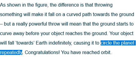 Spriteanon's tweet photo. @Andrew699106 @ThePrimalDino @ScottLikesSLS Now let's try with a source that isn't some random journalist, but someone actually working in the space industry.
How about the European Space Agency's definition of 'reaching orbit' in this article titled "Reaching orbit"?
https://t.co/TgtdOfKHpf https://t.co/UstbhPh8kL