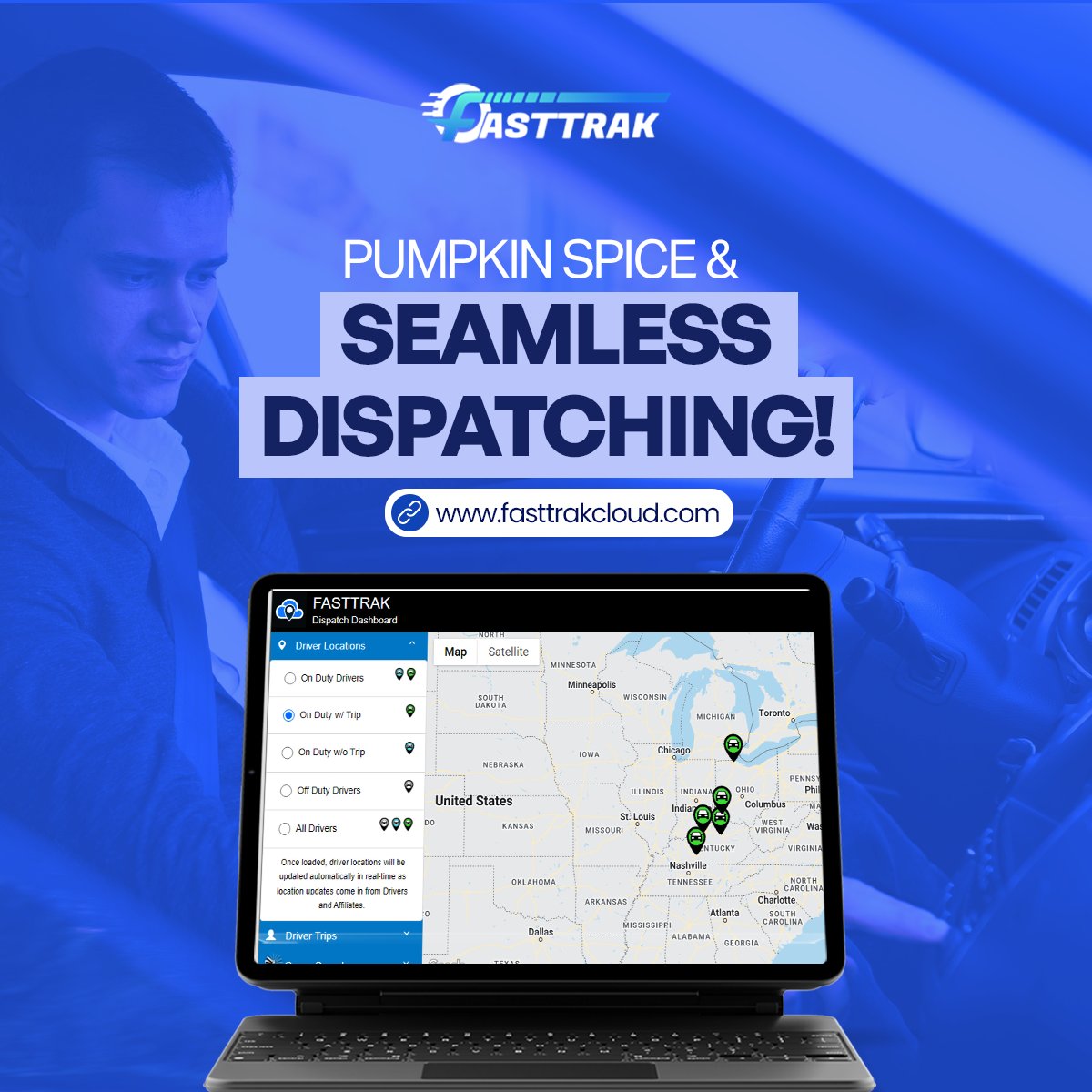 FASTTRAKCloud's tweet image. Enjoy a little seasonal cheer with our Dispatch Dashboard. Track jobs and monitor driver activities effortlessly this October. Say goodbye to dispatch headaches and hello to smooth operations! Learn more: fasttrakcloud.com #PumpkinSpice #DispatchDashboard #FASTTRAK