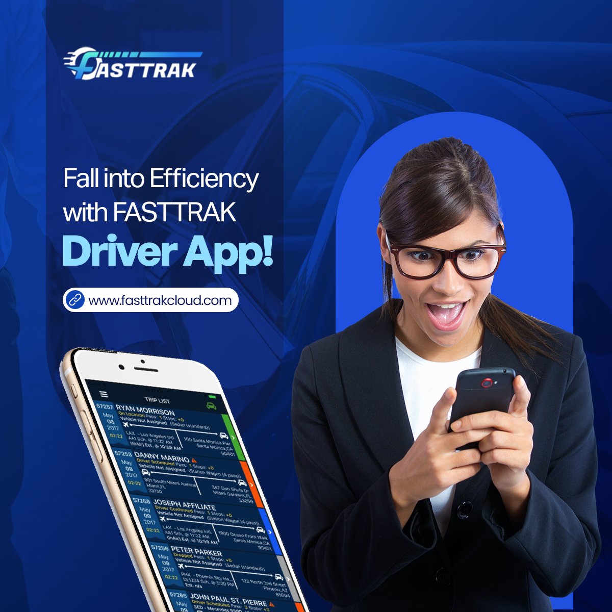 FASTTRAKCloud's tweet image. Autumn is the perfect time to boost driver efficiency! Equip your drivers with the FASTTRAK Driver App for real-time updates and smooth operations. Keep them on the road and on time! Explore more: fasttrakcloud.com  #DriverEfficiency #FASTTRAK #FallIntoEfficiency #Limo