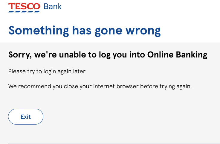 securestep9's tweet photo. #Tesco: #Tescobank systems are currently down. Online and mobile banking are inaccessible. Wondering if it's a cyber attack, as UK banks don't usually perform any updates/system maintenance on Tuesday lunchtime: @tesco @tescobankhelp https://t.co/jq4WmtPPae