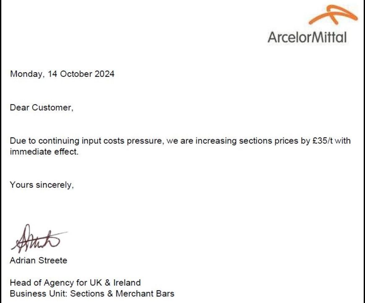 karun_f7's tweet image. UK Section prices appear to be on the rise again. ArcelorMittal have announced this evening a £35p/t increase on sections with immediate effect. #Steel #Rebar #Wirerod #LongSteel #UK
