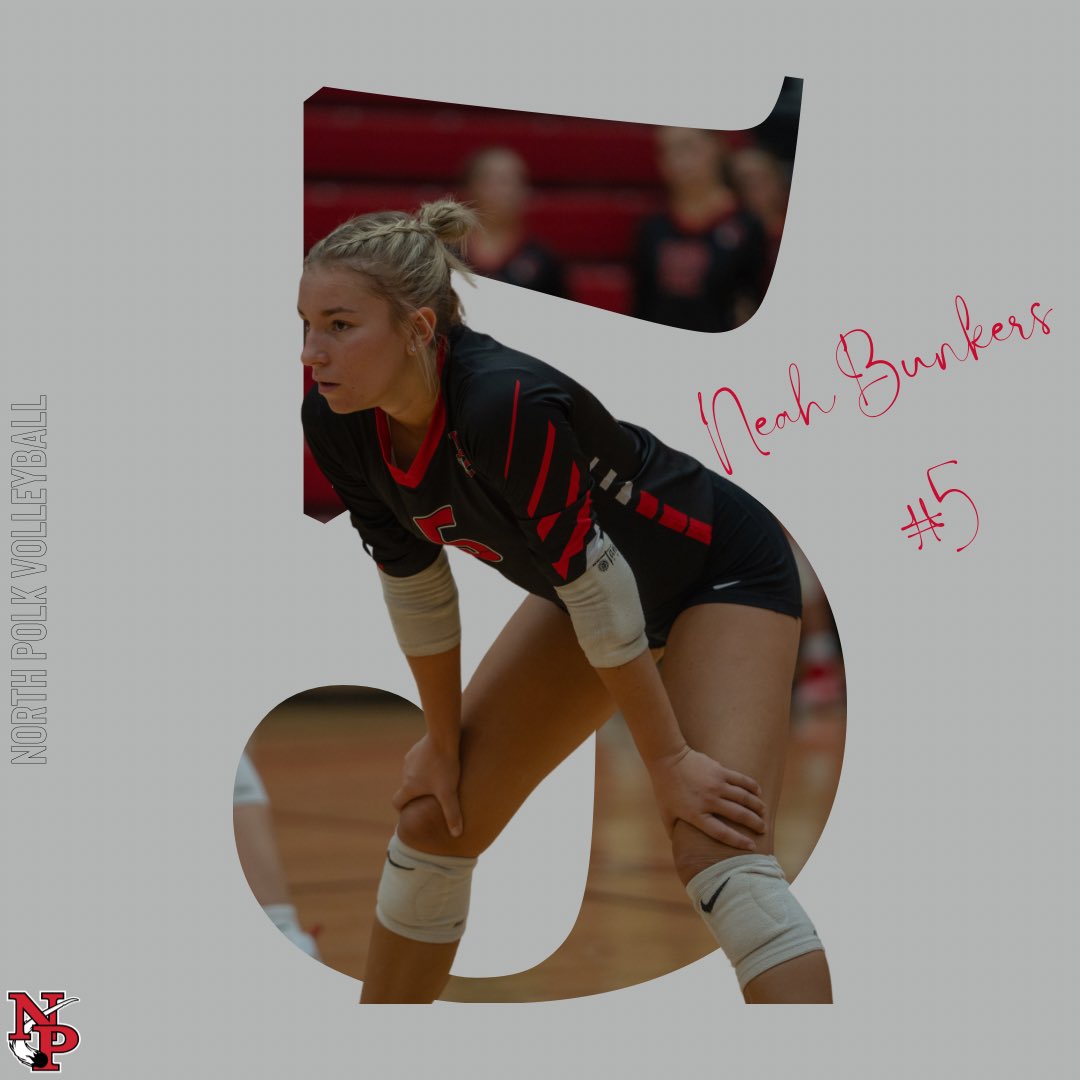 S E N I O R 🎓

Meet our outside hitter, Neah Bunkers!

Neah will be attending Wartburg to play volleyball and study business 🏐⚔️🟠 

Neah’s pregame routine is having a dance party in the locker room &amp; her favorite pregame song is Freaks by Timmy Trumpet 🎺

#NPVB | #LOCKEDIN