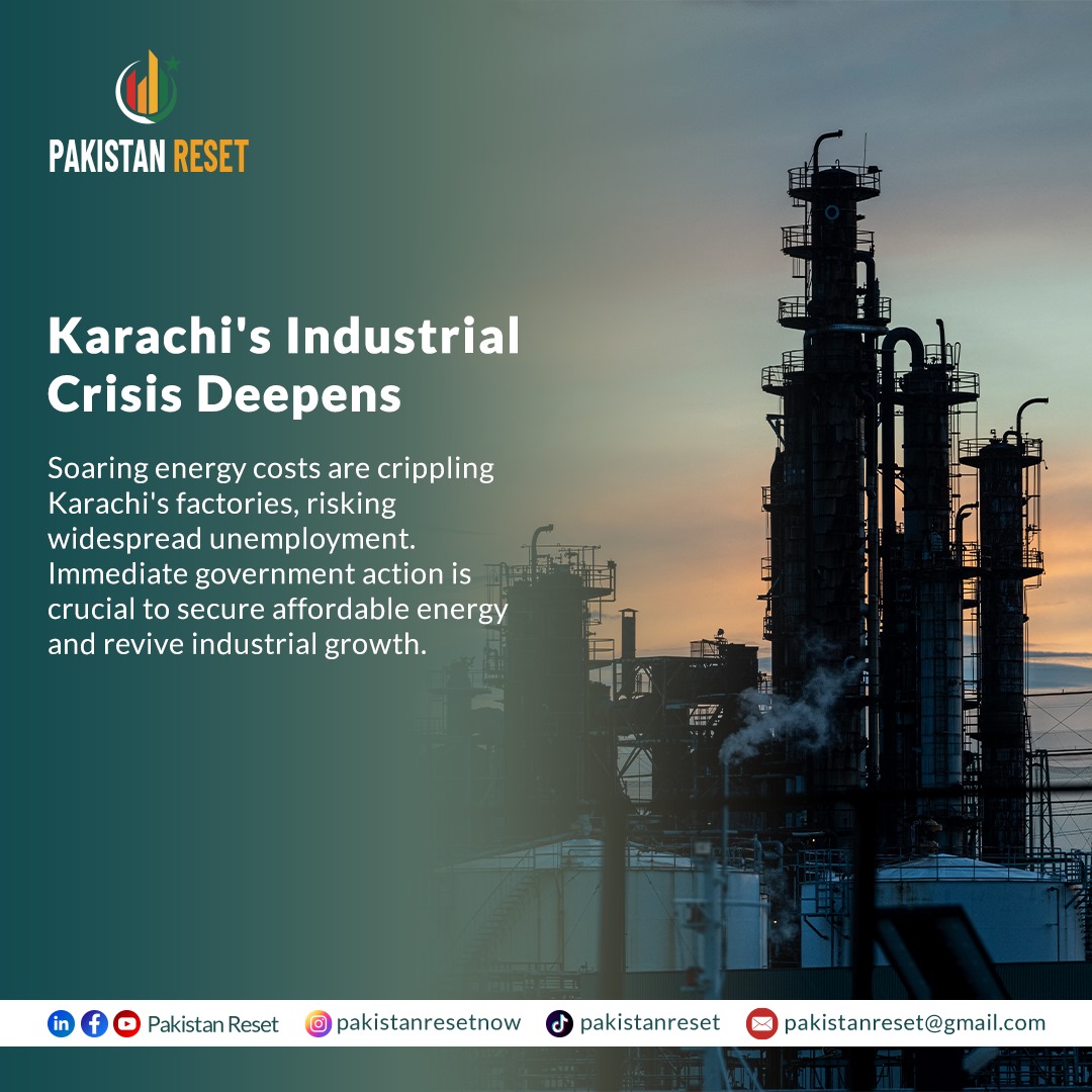 pakistanreset's tweet photo. Karachi's industries on the brink! Soaring energy costs threaten jobs. Govt must act now to secure affordable energy. #KarachiCrisis #Pakistan #Economy https://t.co/tv5gNPxRDc