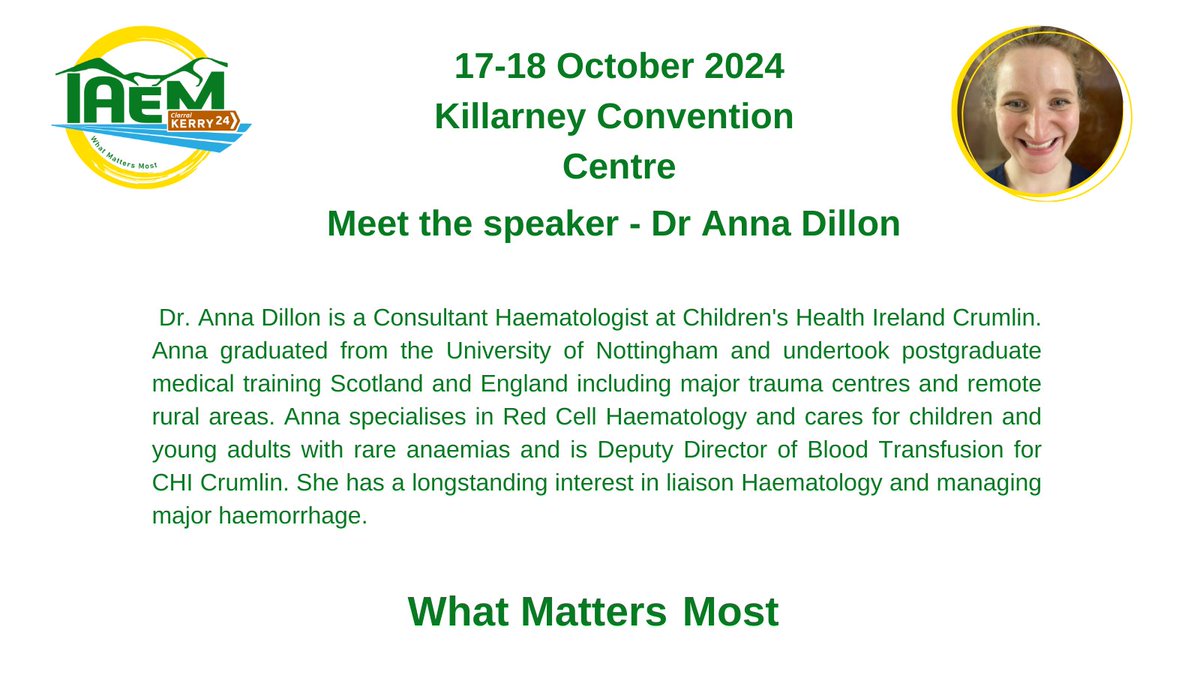AssocEmergMedIE's tweet image. MEET THE SPEAKERS
On Friday at #24IAEM we will be looking at Major Haemorrhage Protocols in Children, Hot Joints and Complex Cases to discover #WhatMattersMostEM
Registration: bit.ly/4dkj1a3
More info: bit.ly/3XlYagO
