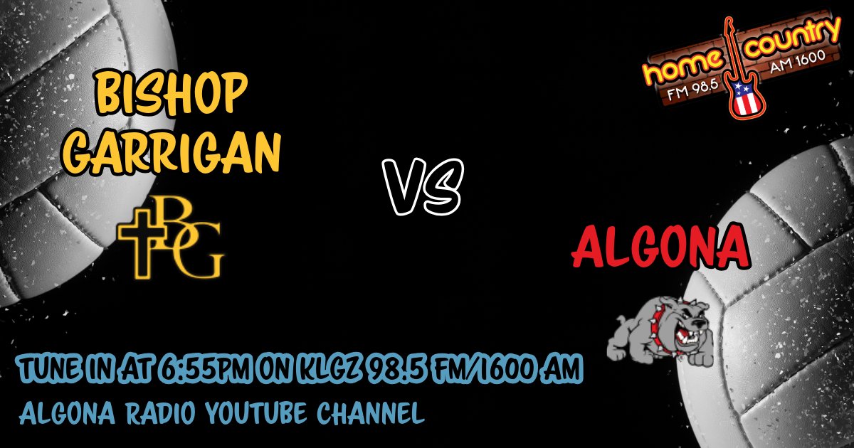 Join us tonight for crosstown volleyball on KLGZ as Algona faces Bishop Garrigan!  Video streaming link is below:
youtube.com/watch?v=OIlNY_…