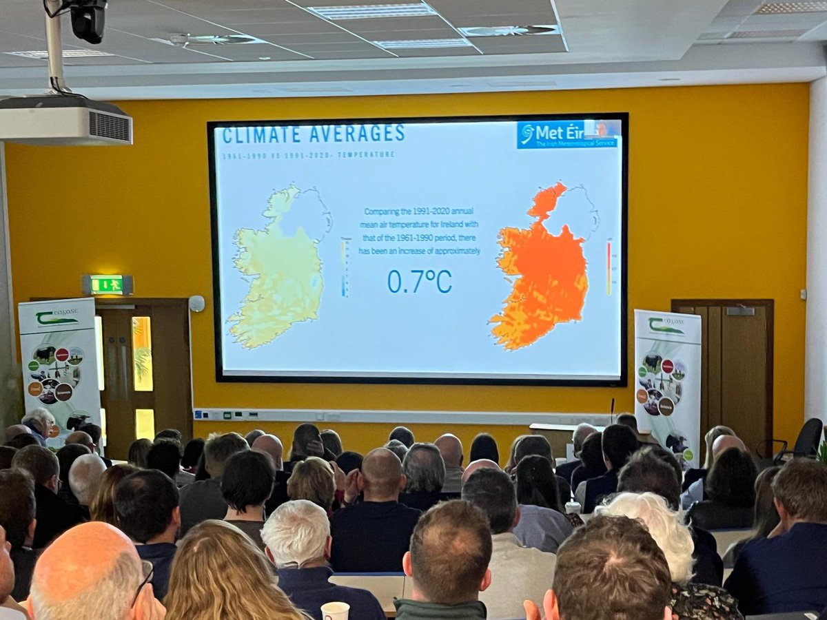 Dr Padraig Flattery, Met Eireann, says Ireland is getting warmer🌡️
<a href="/Teagasc/">Teagasc</a> Climate Adaptation Conference today at Teagasc Moorepark