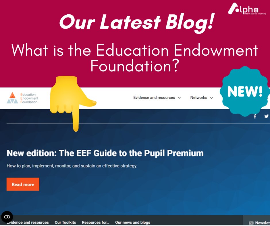 Our latest blog is now LIVE! 🤩

Do you know what the Education Endowment Foundation is? Everyone in the education sector should know about this, and our new blog explores its importance! 🥰

Read this here - alphatraining.uk/eef/ 💙