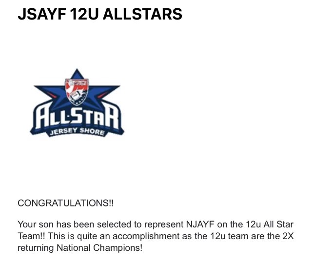 NJAYF All Stars National Champions 12U T-Shirt - White NJAYF All Stars National Champions 12U T-Shirt - White