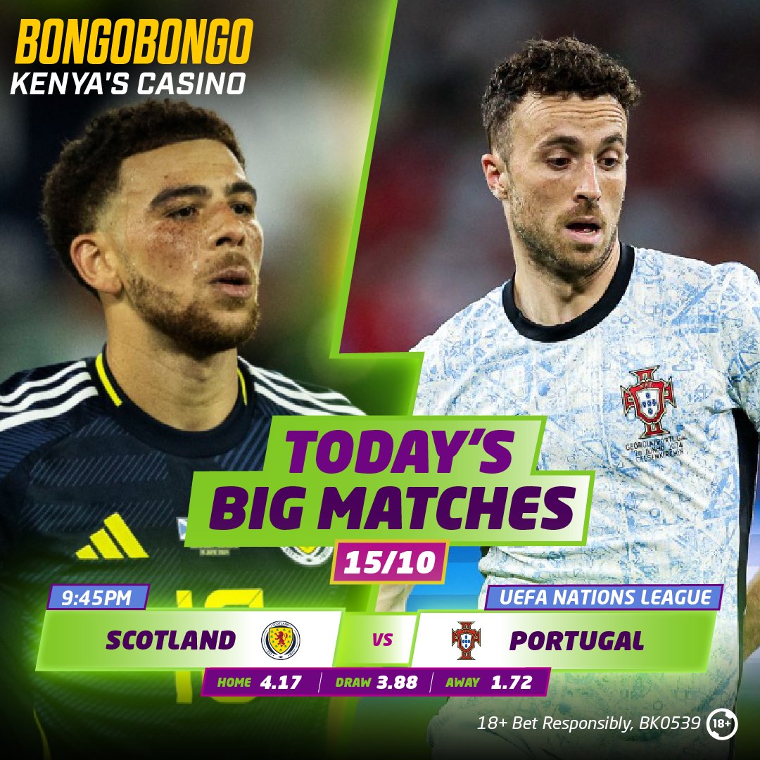 BongoBongo_KE's tweet photo. 🎖️🏆UEFA NATIONS LEAGUE🎖️🏆
▪️Scotland x Portugal▪️ 
Want 100 Free Spins? 👇
https://t.co/TSrRFgNEs2
Download our new App:
https://t.co/SrTbdLY768 👈
.
#Football #Soccer #UEFA #NationsLeague #Scotland #Portugal #Accumulator #BongoBongo https://t.co/3heRwlJ0nX