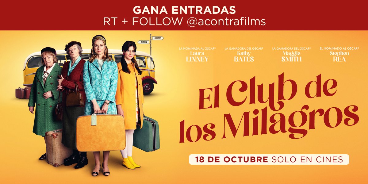 acontrafilms's tweet image. 🎁¡Sorteamos 3 entradas dobles para #ElClubDeLosMilagros!🎁

La última película de la reconocida actriz británica Maggie Smith, junto a Kathy Bates, Laura Linney y Stephen Rea☘️

¿Quieres una? Sólo tienes que:
- Dar RT a esta publicación 🔄️
- Seguir a @acontrafilms ⭐

Tienes…