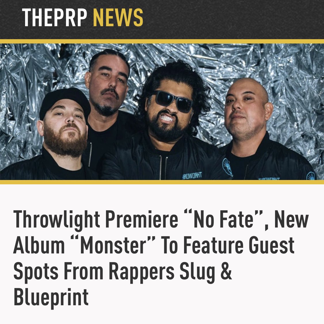 throwlightmusic's tweet image. From @theprp - Throwlight’s debut full length album, Monster, will feature a track with legendary rappers @printmatic and Slug of @atmosphere. The new LP drops November 1st! Limited edition vinyl of the new record will be available at their October 25th show at @theglasshouse