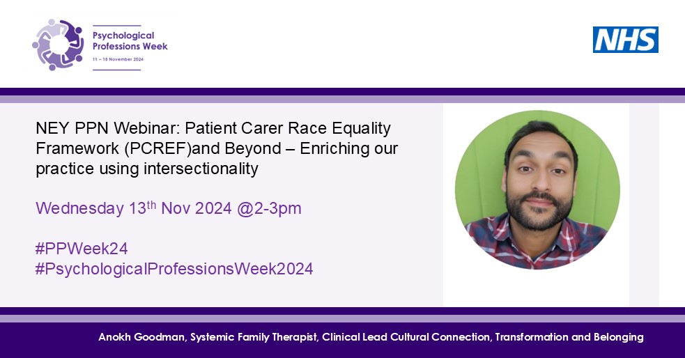North East and Yorkshire PPN (@neandy_ppn) on Twitter photo NEY PPN are hosting a webinar on the Patient Carer Race Equality Framework (PCREF) and beyond - Enriching our practice using intersectionality for #PsychologicalProfessionsWeek2024
Find out more at:
ppn.nhs.uk/ppweek2024/pro… NEY PPN are hosting a webinar on the Patient Carer Race Equality Framework (PCREF) and beyond - Enriching our practice using intersectionality for #PsychologicalProfessionsWeek2024
Find out more at:
ppn.nhs.uk/ppweek2024/pro…