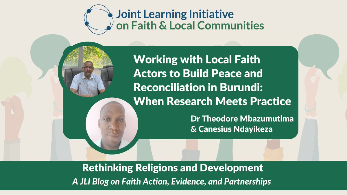 Joint Learning Initiative Faith& Local Communities (@jliflc) on Twitter photo ๐ New Blog Post: Discover how local faith actors are advancing peace and reconciliation in Burundi. Part of the Hidden Peacebuilders network <a href="/h_peacebuilders/">Hidden Peacebuilders Network</a> , this initiative bridges research & practice!
๐ Read here: buff.ly/4h35pSI
#PeaceBuilding #FaithInAction ๐ New Blog Post: Discover how local faith actors are advancing peace and reconciliation in Burundi. Part of the Hidden Peacebuilders network <a href="/h_peacebuilders/">Hidden Peacebuilders Network</a> , this initiative bridges research & practice!
๐ Read here: buff.ly/4h35pSI
#PeaceBuilding #FaithInAction