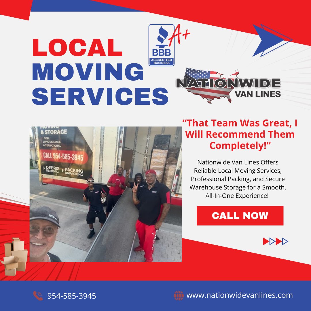 movenationwide's tweet photo. 📦 LOCAL MOVING SERVICES 🚛
A+ BBB ACCREDITED BUSINESS ⭐️

NATIONWIDE VAN LINES &amp; STORAGE
LOCAL | LONG DISTANCE | INTERNATIONAL 🌍
CALL 954-585-3945 https://t.co/uAuelTL4Mw