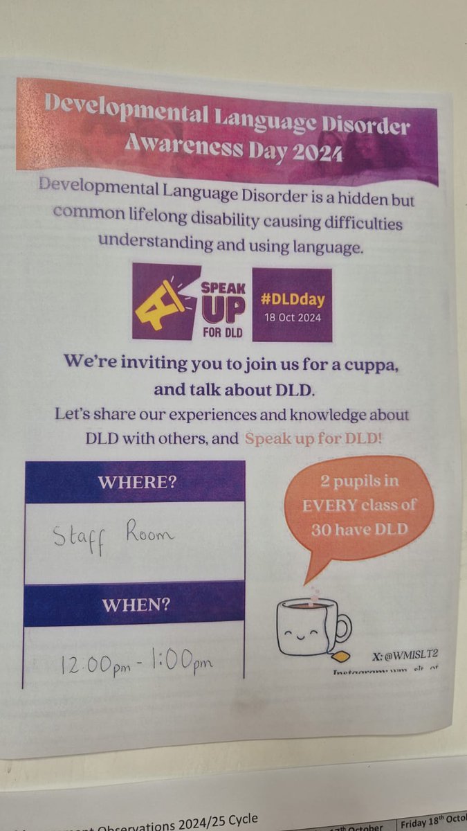 West Midlands Speech & Language Therapy (@wmislt2) on Twitter photo Our SaLTs Amy and Lauren have been Speaking Up for #DLD today 🙌
➡️ Hosting a #devlangdis Information Station over lunch at <a href="/StSavioursBham/">St. Saviour's C of E Primary</a>
➡️ Ready with Facts on Snacks, and DLD coasters! ☕🍫
#dldday #dldday2024 Our SaLTs Amy and Lauren have been Speaking Up for #DLD today 🙌
➡️ Hosting a #devlangdis Information Station over lunch at <a href="/StSavioursBham/">St. Saviour's C of E Primary</a>
➡️ Ready with Facts on Snacks, and DLD coasters! ☕🍫
#dldday #dldday2024