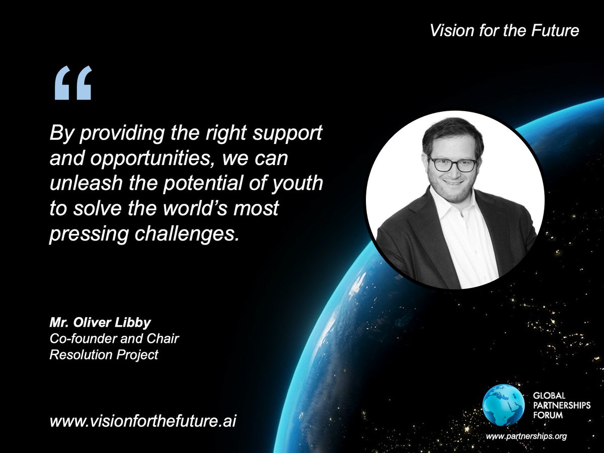 #VisionForTheFuture, an initiative by the Global Partnerships Forum, showcases inspiring stories of changemakers tackling today’s challenges. <a href="/OliverBLibby/">Oliver Libby</a> highlights youth empowerment: “With the right support, we can unleash their potential.” 
visionforthefuture.ai