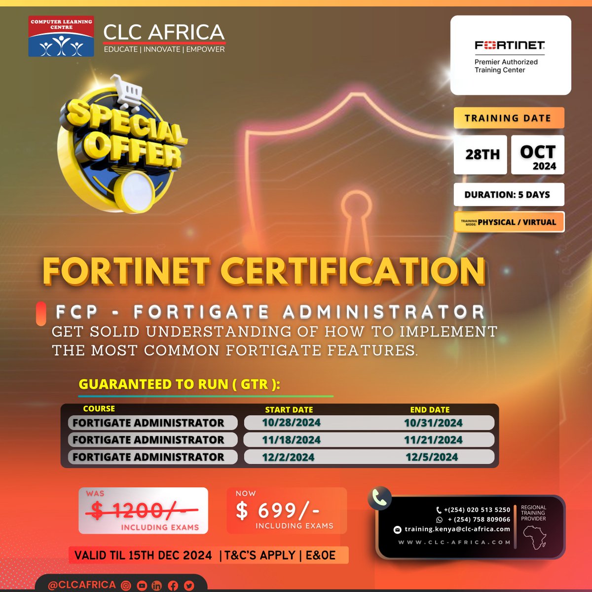 CLC_Training_'s tweet image. Are you ready to become a Fortinet expert? Join our comprehensive Fortinet Administrator Training program and boost your network security prowess!

Enroll today!
📞 0758809066
clc-africa.com
EDUCATE | INNOVATE | EMPOWER
#fortinet #FortinetTraining #CybersecurityShield ©