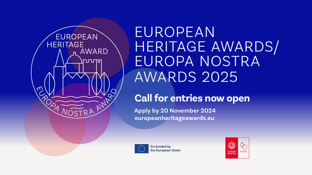 The #EuropeanHeritageAwards / #EuropaNostraAwards 2025 are open for entries. This is your chance to compete for Europe’s top heritage awards!
The Awards recognise achievements in the conservation, research &amp; promotion of #Heritage
Find out more &amp; Apply 👇 europeanheritageawards.eu/apply
