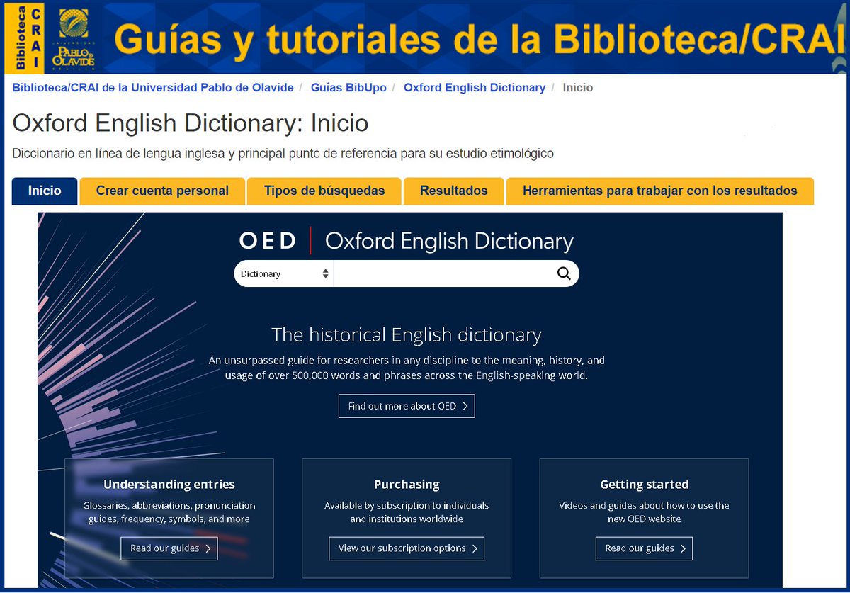bibupo's tweet image. 🆕Nueva guía de uso de #RecursoBibUpo.
Te enseñamos a trabajar con el 𝑂𝑥𝑓𝑜𝑟𝑑 𝐸𝑛𝑔𝑙𝑖𝑠ℎ 𝐷𝑖𝑐𝑡𝑖𝑜𝑛𝑎𝑟𝑦.

El prestigioso diccionario histórico de la lengua inglesa, punto de referencia para su estudio etimológico guiasbib.upo.es/oxford_english… #DigCompUPO #CuentaConBibUpo