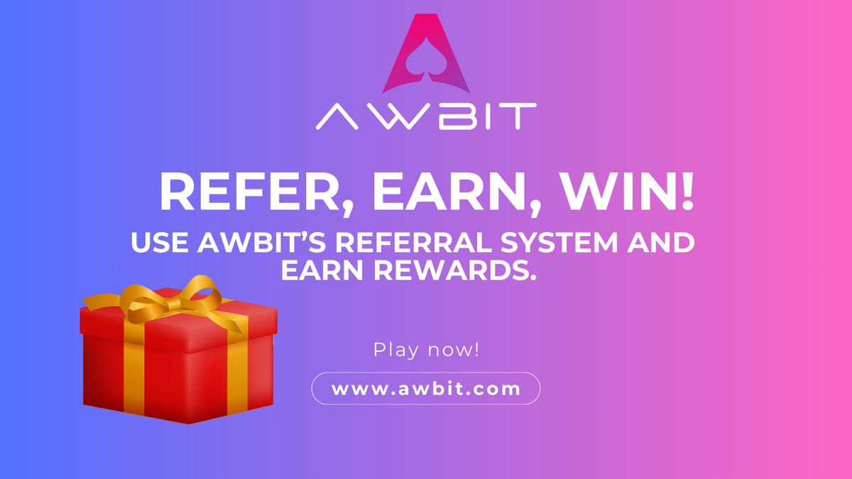 Awbitcom's tweet photo. Awbit newsflash! Our referral program just launched: https://t.co/ejkJYnhajc

Refer friends, earn rewards and win! It's never been easier. https://t.co/6fVgLrFaQ6