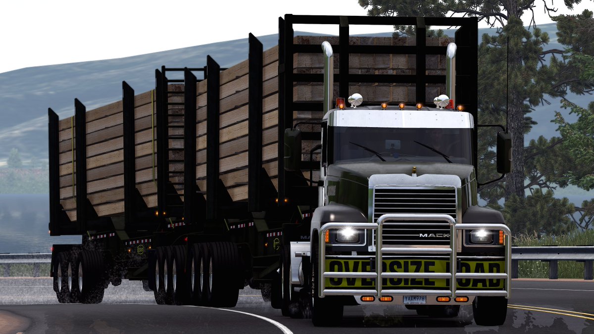 Aussie_Bushman's tweet photo. New Mack Pinnacle put to work logging in the PNW rain.
#macktrucks #mackpinnacle
#bestcommunityever #americantrucksimulator https://t.co/CeYX67zOI4