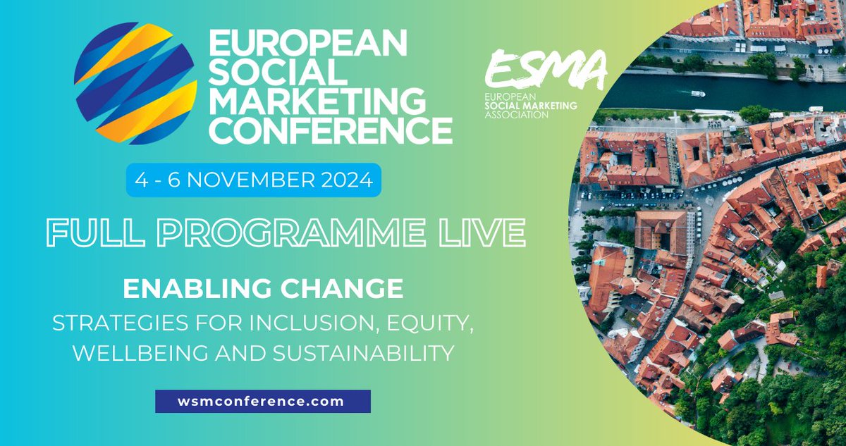 📣🥳The wait is over—the full programme for the European Social Marketing Conference is live! 🌟 Join us Nov 4-6 in Ljubljana for keynotes, workshops, and 80+ sessions on social marketing &amp; behaviour change. Register now! bit.ly/ESMC24PROG